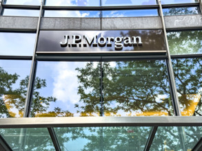 JP Morgan, building exterior detail, Deutsche Bank Center, 10 Columbus Circle, Manhattan, New York