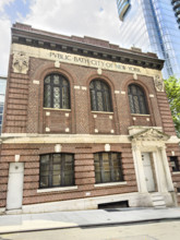 Gertrude Ederle Recreation Center, formerly a public bathhouse, building exterior with inscription