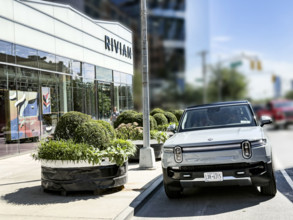 Rivian electric SUV and showroom exterior, 461 West 14th Street, Meatpacking District, Manhattan,