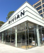 Rivian electric vehicle showroom exterior, 461 West 14th Street, Meatpacking District, Manhattan,