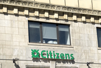 Citizens retail bank, building exterior detail, 8th Avenue and 14th Street, Chelsea, Manhattan, New