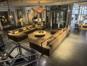 Restoration Hardware retail furniture store, showroom interior, 9 9th Avenue, Meatpacking District,