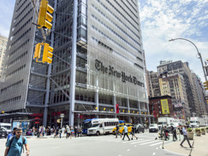 The New York Times Building and street scene, 620 Eighth Avenue, Manhattan, New York City, New