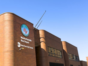 MTA/NYCT Manhattanville Bus Depot, building exterior, 601 West 133rd Street, Manhattan, New York