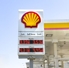 Shell gas station, digital price board, Manhattan, New York City, New York, USA