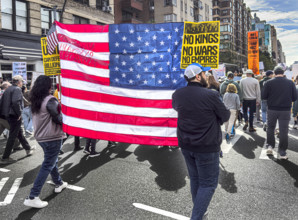 Demonstrators participating in "No Kings" Protest March, Manhattan, New York City, New York, USA,