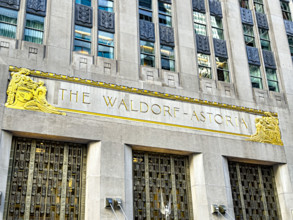 Waldorf Astoria, luxury hotel and condominium residence, building exterior detail, 301 Park Avenue,