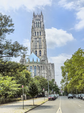 Riverside Church, building exterior and street scene, Morningside Heights, Manhattan, New York
