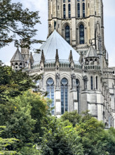 Riverside Church, building exterior detail, ambulatory and tower, Morningside Heights, Manhattan,