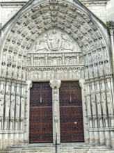 Riverside Church, building exterior detail, archivolts above front entrance, Morningside Heights,
