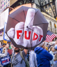 Demonstrators participating in "No Kings" Protest March, Times Square, Manhattan, New York City,