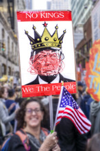 Demonstrators participating in "No Kings" Protest March, Times Square, Manhattan, New York City,