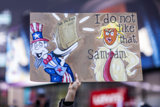 Demonstrators participating in "No Kings" Protest March, Times Square, Manhattan, New York City,