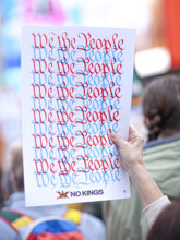 Demonstrators participating in "No Kings" Protest March, Times Square, Manhattan, New York City,