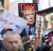 Demonstrators participating in "No Kings" Protest March, Times Square, Manhattan, New York City,