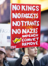 Demonstrators participating in "No Kings" Protest March, Times Square, Manhattan, New York City,