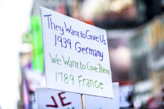 Demonstrators participating in "No Kings" Protest March, Times Square, Manhattan, New York City,