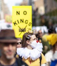 Demonstrators participating in "No Kings" Protest March, Times Square, Manhattan, New York City,