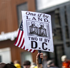 Demonstrators participating in "No Kings" Protest March, Times Square, Manhattan, New York City,