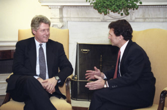 U.S. President Bill Clinton meeting with U.S. Senator from South Dakota Thomas Daschle, Oval