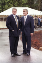 U.S. President Bill Clinton meeting with Canadian Prime Minister Brian Mulroney outside the