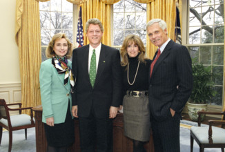 U.S. President Bill Clinton and U.S. First Lady Hillary Clinton meeting with American Actress Jane