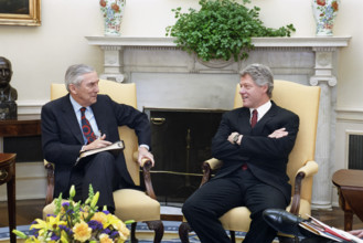 U.S. President Bill Clinton meeting with U.S. Secretary of the Treasury  Lloyd Bentsen in the Oval