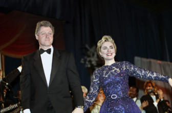 U.S. President Bill Clinton and U.S. First Lady Hillary Clinton one of his inauguration balls,