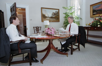 U.S. President Bill Clinton and U.S. Vice President Al Gore participating in their first "working"