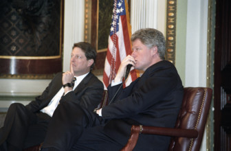 U.S. President Bill Clinton and U.S. Vice President Al Gore during meeting in the Indian Treaty