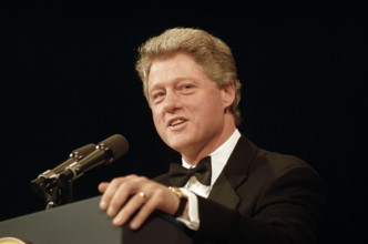 U.S. President Bill Clinton addressing the Radio and TV Correspondents' Association reception,