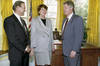 U.S. Senator Joseph Biden and newly-appointed U.S. Attorney General Janet Reno with U.S. President