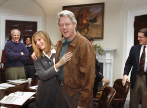 U.S. President Bill Clinton with Barbra Streisand and others, White House, Washington, D.C., USA,