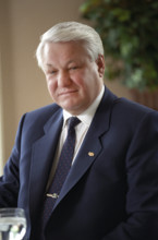Russian President Boris Yeltsin, half-length portrait while attending trilateral meeting with U.S.