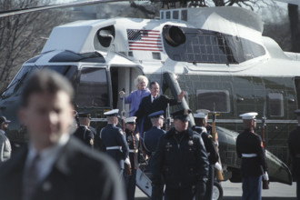 Former U.S. President George H.W. Bush and former U.S. First Lady Barbara Bush departing via Marine