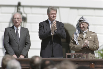 Israeli Prime Minister Yitzhak Rabin, U.S. President Bill Clinton and Palestine Liberation