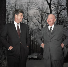 U.S. President John F. Kennedy with former U.S. President Dwight D. Eisenhower, Camp David,