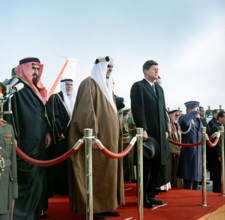 King of Saudi Arabia Saud bin Abdul-Aziz Al Saud (center) and U.S. President John F. Kennedy