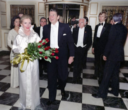 U.S. President Ronald Reagan and U.S. First Lady Nancy Reagan arriving at the Kennedy Center