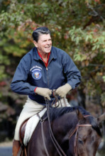 U.S. President Ronald Reagan horseback riding, Camp David, Frederick County, Maryland, USA,
