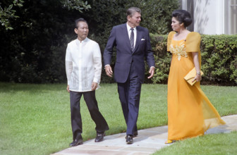 U.S. President Ronald Reagan with President of The Philippines Ferdinand Marcos and Imelda Marcos