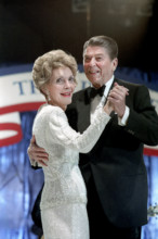 U.S. President Ronald Reagan and U.S. First Lady Nancy Reagan dancing at an Inaugural Ball at the D