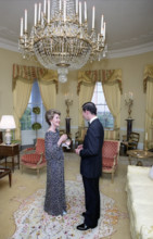 U.S. First Lady Nancy Reagan with Prince Charles in the Yellow Oval Room during private dinner for