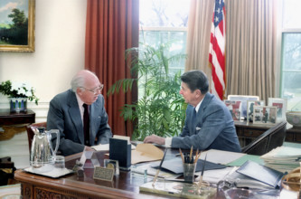 U.S. President Ronald Reagan meeting with Director of Central Intelligence William Casey in The