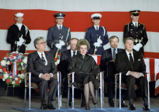 U.S. President Ronald Reagan and Nancy Reagan honoring the victims of the bombing of the U.S.