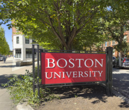 Boston University, campus street sign, 610 Beacon Street Plaza, Boston, Massachusetts, USA
