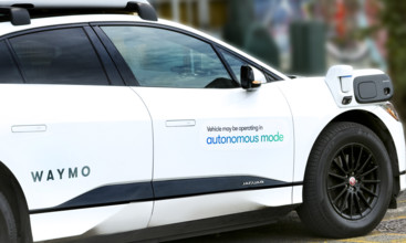 Waymo driverless test car, a Jaguar I-PACE electric vehicle, Meatpacking District, Manhattan, New