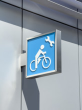Bicycle tire pump and repair sign along urban bicycle path, Manhattan, New York City, New York, USA