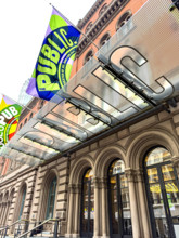 The Public Theater, building exterior, 425 Lafayette Street, Manhattan, New York City, New York,