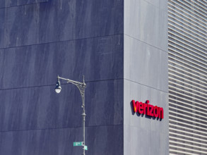 Verizon office building, building exterior and streetlight, 12th Avenue and West 47th Street,